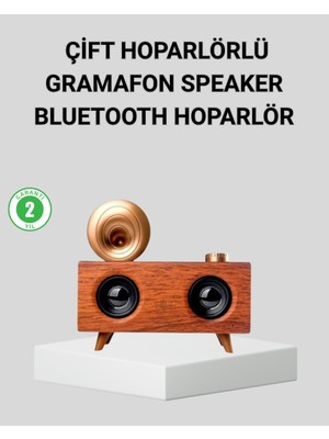 Retro Gramafon Bluetooth Hoparlör Çift Stereo Sesli Fm Radyo Destekli - Lisinya