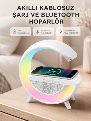 Kablosuz Şarjlı Bluetooth Hoparlör ve Gece Lambası – Nfc, Fm Radyo, Rgb Işık - Lisinya