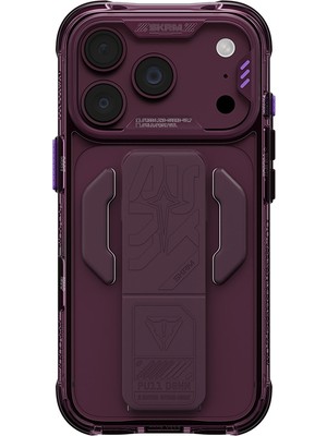 iPhone 18 Pro Kılıf M-Safeli Teknoloji Desenli Skinarma Helio Ce Mag Charge Standlı Kapak Bordo
