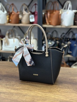V'SHINE Model 3108 - Fular Detaylı El ve Omuz Çantası - (Siyah Kum)