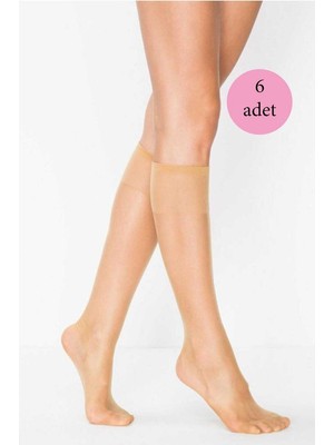 Kuzgun Ticaret 6 Adet Kadın Diz Altı Parlak Fit 15 Denye Çorap Ten