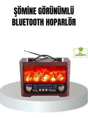 Solar Şarjlı Şömine Alev Efektli Bluetooth Hoparlör 7W Taşınabilir Ses Sistemi - Lisinya