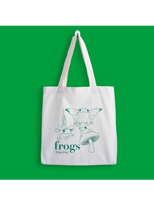 Designedfy Frogs Baskılı Bez Çanta