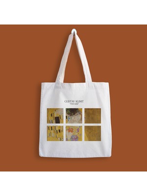 Designedfy Gustav Klimt Öpücük Baskılı Bez Çanta