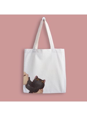 Designedfy Cat Kiss Baskılı Bez Çanta