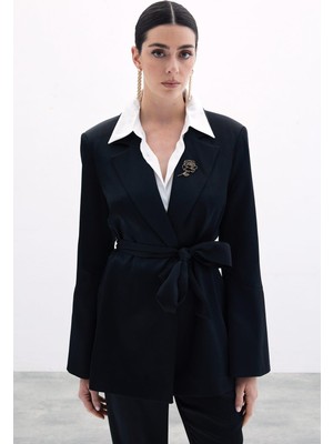 Sateen Beli Kuşaklı Kadın Ceket 1711-6005