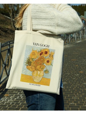 Designedfy Van Gogh Sunflowers Baskılı Bez Çanta