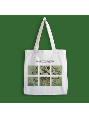 Designedfy Van Gogh Pink Roses Baskılı Bez Çanta