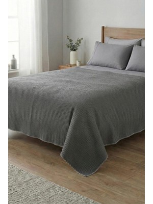 Motif Tekstil %100 Pamuk Çift Kişilik Waffle Pike Yatak Örtüsü 180X230 cm - Antrasit