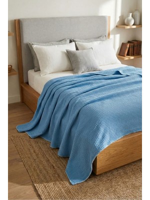 Motif Tekstil %100 Pamuk Çift Kişilik Waffle Pike Yatak Örtüsü 180X230 cm - Gök Mavisi