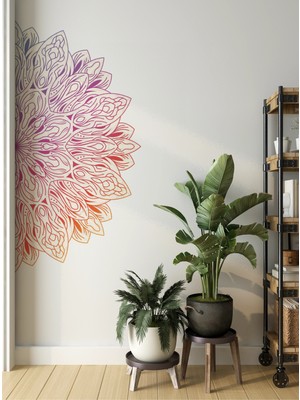 S Digital Bohem Tarzı Yarım Mandala Duvar Sticker – 95X50 cm – Dekoratif Duvar Süsü - Kendinden Yapışkanlı Mat Pvc Folyo