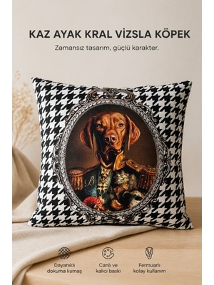 Vizsla Kral Köpek Kaz Ayağı Desen Kırlent Kılıfı