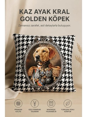 Kral Golden Kaz Ayağı Desen Kırlent Kılıfı