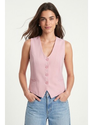 Ritnice Kadın Style Astarlı Pembe Dokuma Yelek