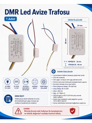 Dmr LED Avize Trafosu Dc 12-25V 4-7W x 2 Iki Modlu