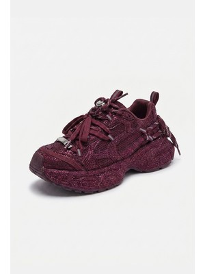 It's Basic Kadın Bordo T11 Ithal Işıltılı Taş Kaplama Özel Tasarım Sneaker Ayakkabı