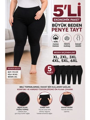 Medament 5'li Büyük Beden Ağlı Penye Tayt ( Extra Büyük Beden) Rahat Kalıp, Yüksek Bel.