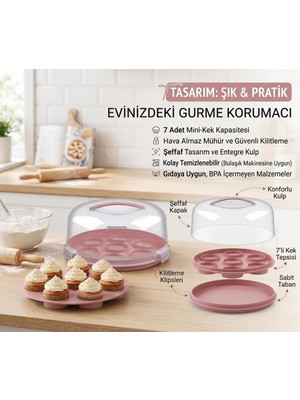 Bauer Tools Taşınabilir Kapaklı Kek ve Cupcake Şeffaf Taşıma Fanusu – 7'li Bölmeli Pastel  Pasta Saklama Kabı G-299