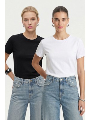 Ritnice Kadın Vicky Basic Siyah ve Beyaz 2'li T-Shirt