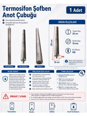 Ender Termosifon Şofben Anot Çubuğu 18MM x 250MM (Ince)