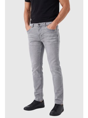 Deepsea Erkek Slim Fit Dar Kesim Likralı Gri Kot Pantolon – Yumuşak Dokulu Esnek Jean 2600816