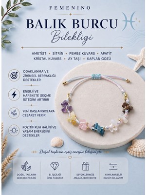 Femenino Balık Burcu Doğal Taş Makrome Bileklik