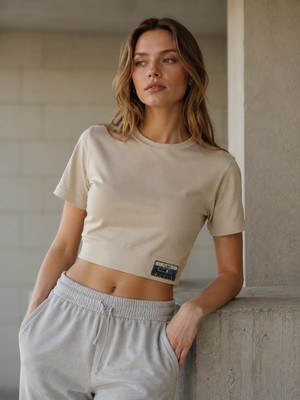 Seven Cubed 7³ Crop Kaset Nakışlı Lycra Cotton T-Shirt