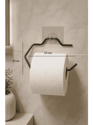 Edora Home Siyah Yapışkanlı Metal Tuvalet Kağıdı Askısı, Delmeden Montaj Banyo Wc Kağıt Havluluk Tuvalet Kağıtlığı