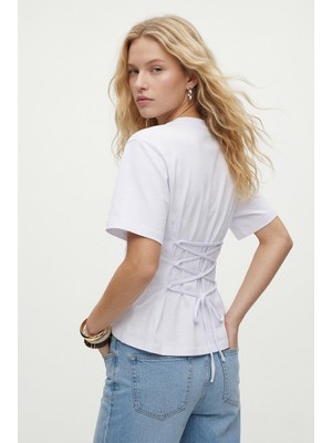 Ritnice Kadın Luma Belden Oturan Bağcıklı Ayarlanabilir Pamuk Beyaz T-shirt / Bluz