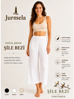 Jurmela Şile Bezi Pamuklu Beli Lastikli Jüpon Rahat Kesim Pantolon Astar Kombinezon Içlik Beyaz