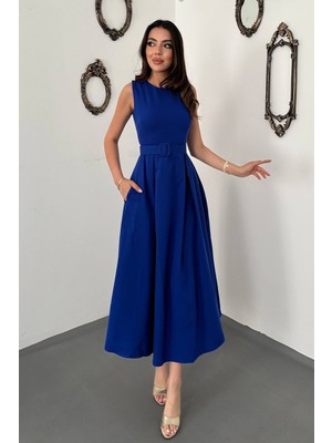 Moda Days Kadın Hardal Halter Yaka Kloş Elbise