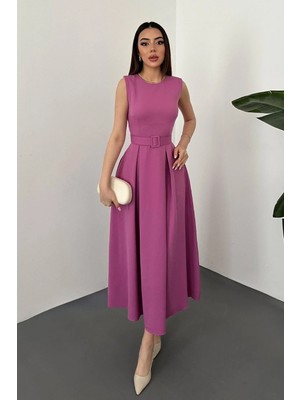 Moda Days Kadın Hardal Halter Yaka Kloş Elbise