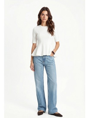 Ritnice Kadın Ella Beyaz Peplum Bluz