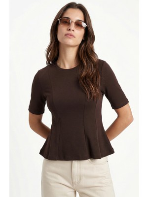 Ritnice Kadın Ella Kahverengi Peplum Bluz