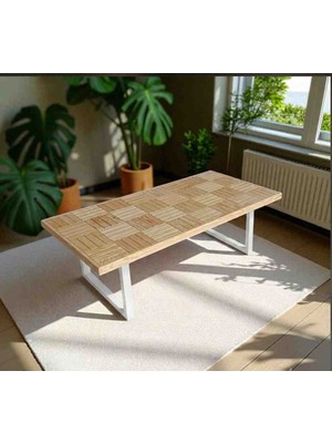 Mirrorss Orta Sehpa Doğal Vernikli 120 x 60 Beyaz Profil Ayaklı