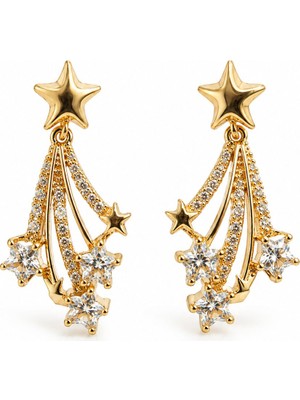 Serelya Gold Renk Zirkon Taşlı Halley Model Pirinç Kadın Küpe