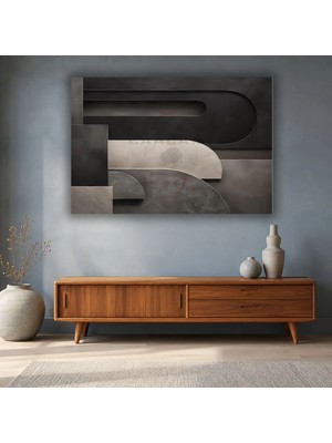 Gaagart Tekli Yatay Kanvas Tablo Dijital Baskı Siyah Gri Geometrik Soyut Modern Minimalist Lüks Salon Tablosu