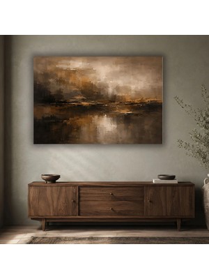Gaagart Tekli Yatay Kanvas Tablo Dijital Baskı Kahve Gold Soyut Manzara Modern Yağlı Boya Görünümlü Salon Tablosu