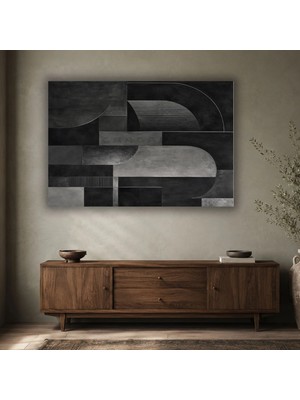 Gaagart Tekli Yatay Kanvas Tablo Dijital Baskı Siyah Gri Geometrik Soyut Modern Minimalist Salon Duvar Tablosu