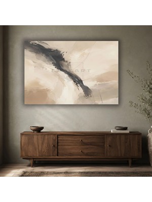 Gaagart Tekli Yatay Kanvas Tablo Dijital Baskı Bej Siyah Soyut Fırça Darbesi Modern Minimalist Duvar Dekoru