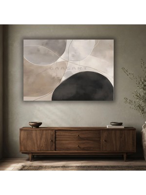 Gaagart Tekli Yatay Kanvas Tablo Dijital Baskı Bej Siyah Dairesel Formlar Soyut Modern Minimalist Salon Tablosu