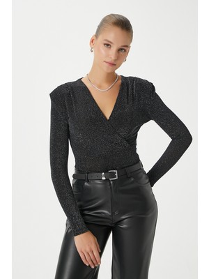 Ritnice Kadın Shiny Simli Vatkalı Bluz