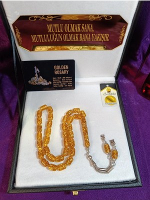 Zikirmatik Golden Rosary Altın Parçacıklı Altın Sarısı Tesbih Kişiye Özel Yazılı Sertifikalı Hediye Kutulu