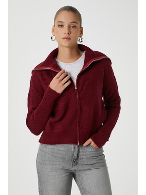 Ritnice Kadın Woody Grade Bordo Çift Taraf Fermuarlı Polo Triko Hırka