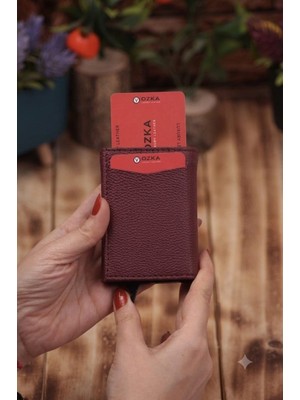 Özka Leather Suni Deri Mekanizmalı Vegan Deri Kartlık Cüzdan Portföy Bordo