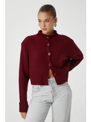 Ritnice Kadın Wendy Grade Yumuşak Doku Dik Yaka Bordo Triko Hırka