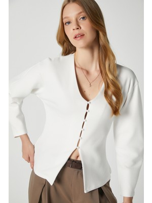 Ritnice Kadın Osea Premium Bele Oturan Ekru Şık Düğme Detay Peplum Bluz