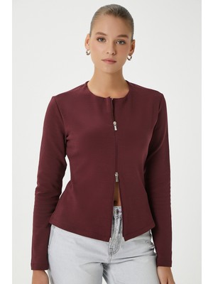 Ritnice Kadın Dean Premium Çift Taraf Fermuarlı Bordo Bluz