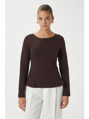 Ritnice Kadın Runa Premium Kahverengi Peplum Bluz