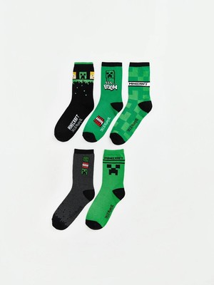 LC Waikiki Karışık Minecraft Baskılı Erkek Çocuk Soket Çorap 5 Li  (W6)